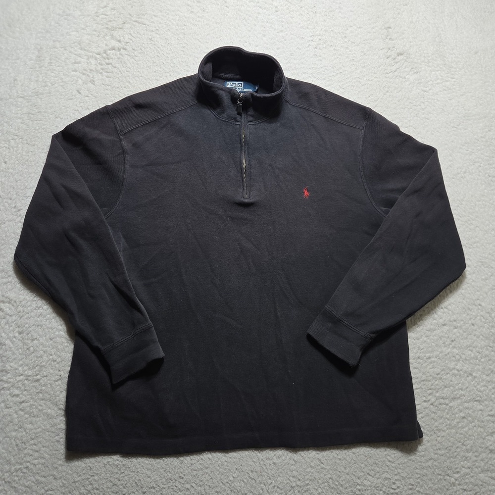 Vtg Polo Ralph Lauren 1/4 Zip Men's Size XL Black Thick 100% Cotton Sweater